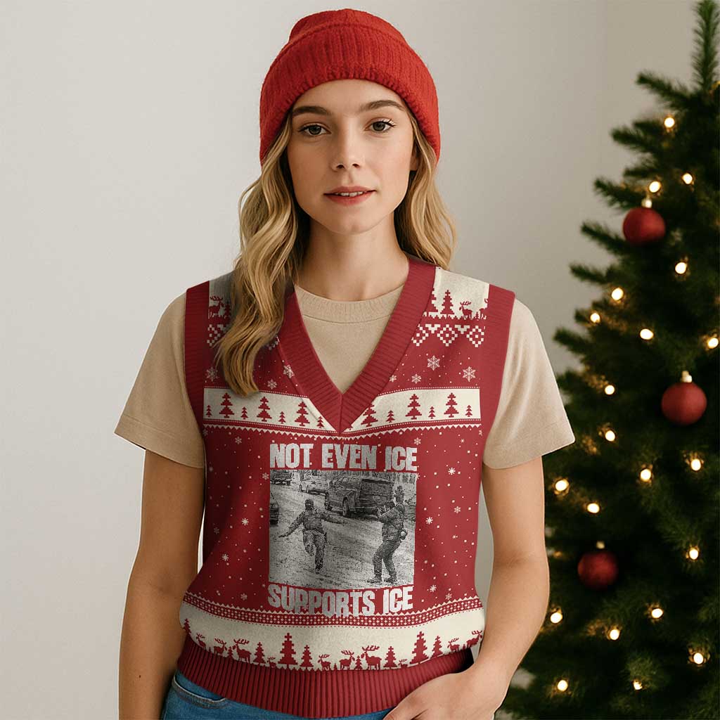 Not Even Ice Supports Ice V-Neck Knit Sweater Vest Viral Political Ice Slipping Captured Meme Against Ice TS02 Red Beige Print Your Wear