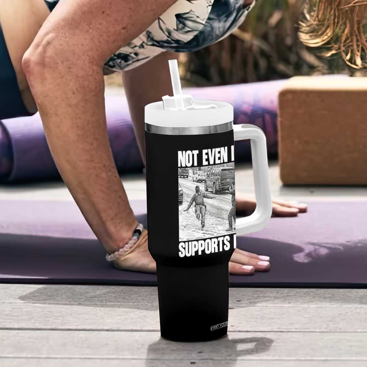 Not Even Ice Supports Ice Tumbler With Handle Viral Political Ice Slipping Captured Meme Against Ice TS02 Print Your Wear