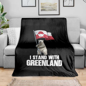 I Stand With Greenland Throw Blanket Cute Polar Bear Holding Flag Political Support TS02 Print Your Wear