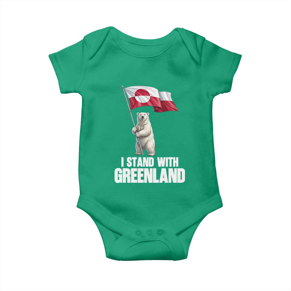 I Stand With Greenland Baby Onesie Cute Polar Bear Holding Flag Political Support TS02 Irish Green Print Your Wear