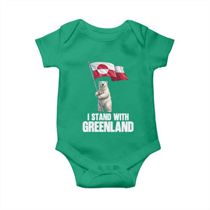 I Stand With Greenland Baby Onesie Cute Polar Bear Holding Flag Political Support TS02 Irish Green Print Your Wear