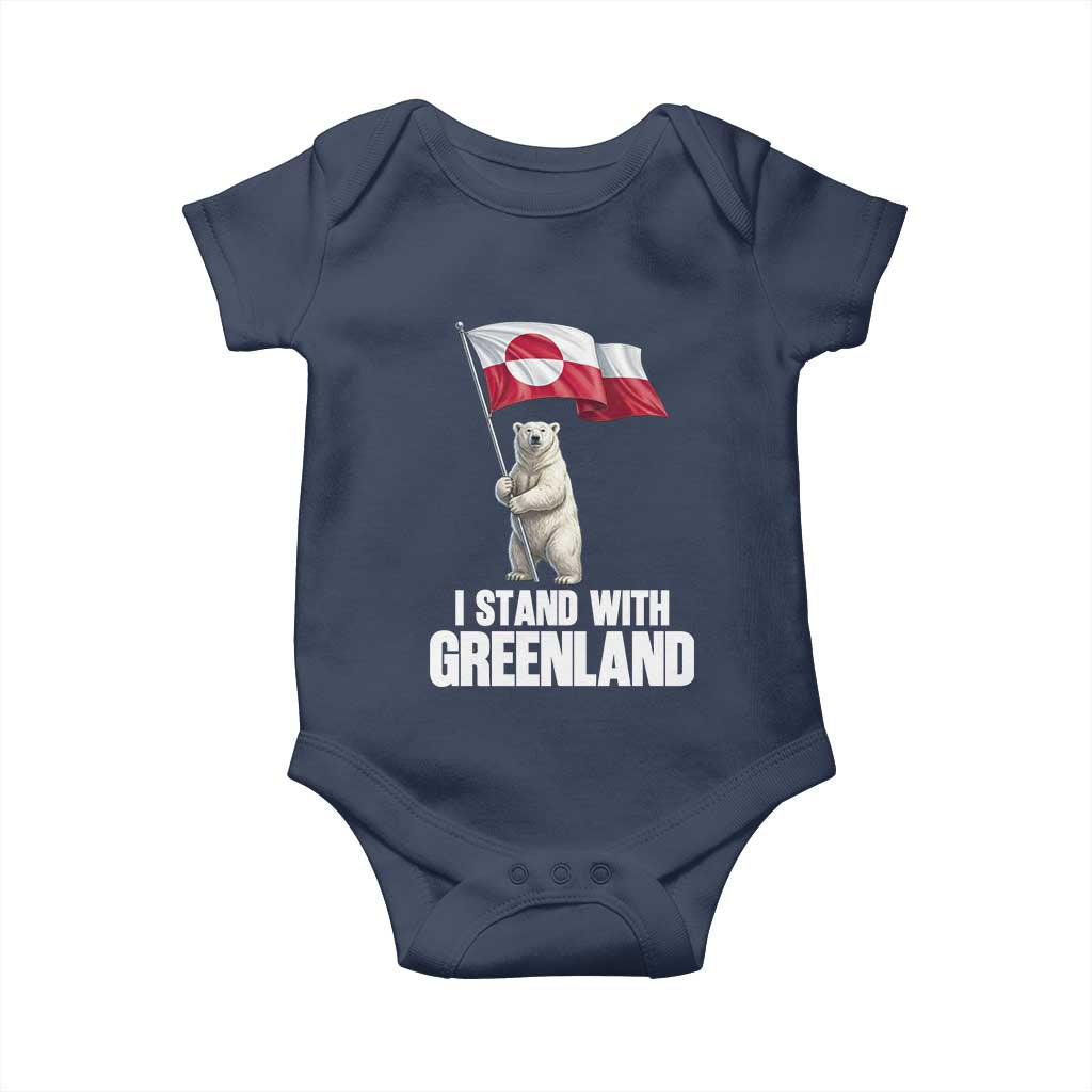 I Stand With Greenland Baby Onesie Cute Polar Bear Holding Flag Political Support TS02 Navy Print Your Wear