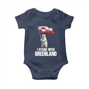 I Stand With Greenland Baby Onesie Cute Polar Bear Holding Flag Political Support TS02 Navy Print Your Wear