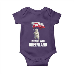 I Stand With Greenland Baby Onesie Cute Polar Bear Holding Flag Political Support TS02 Purple Print Your Wear