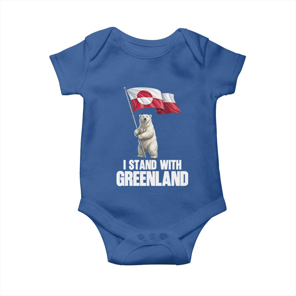 I Stand With Greenland Baby Onesie Cute Polar Bear Holding Flag Political Support TS02 Royal Blue Print Your Wear