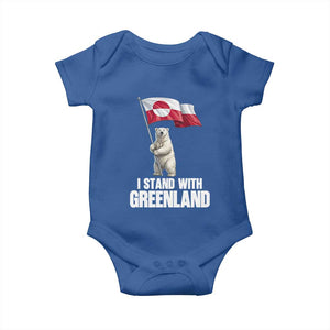 I Stand With Greenland Baby Onesie Cute Polar Bear Holding Flag Political Support TS02 Royal Blue Print Your Wear