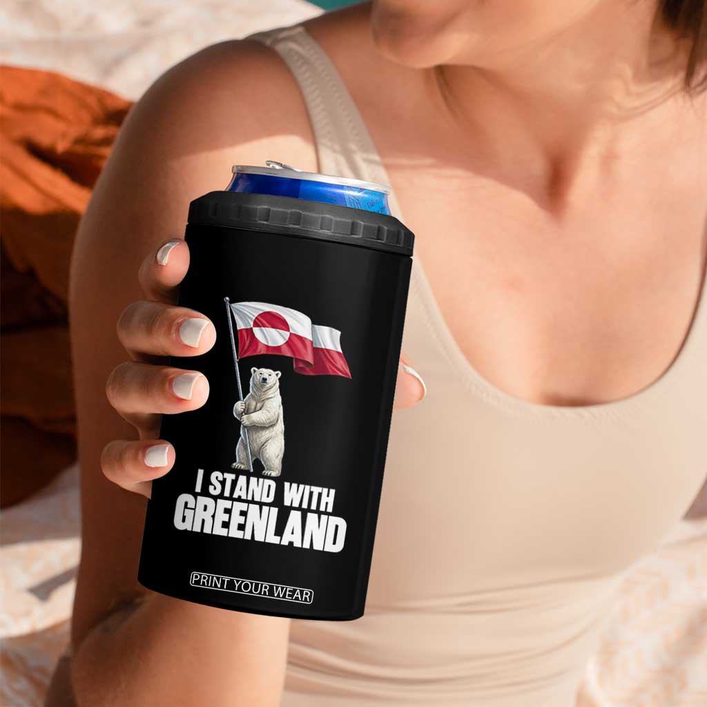 I Stand With Greenland 4 in 1 Can Cooler Tumbler Cute Polar Bear Holding Flag Political Support TS02 Print Your Wear