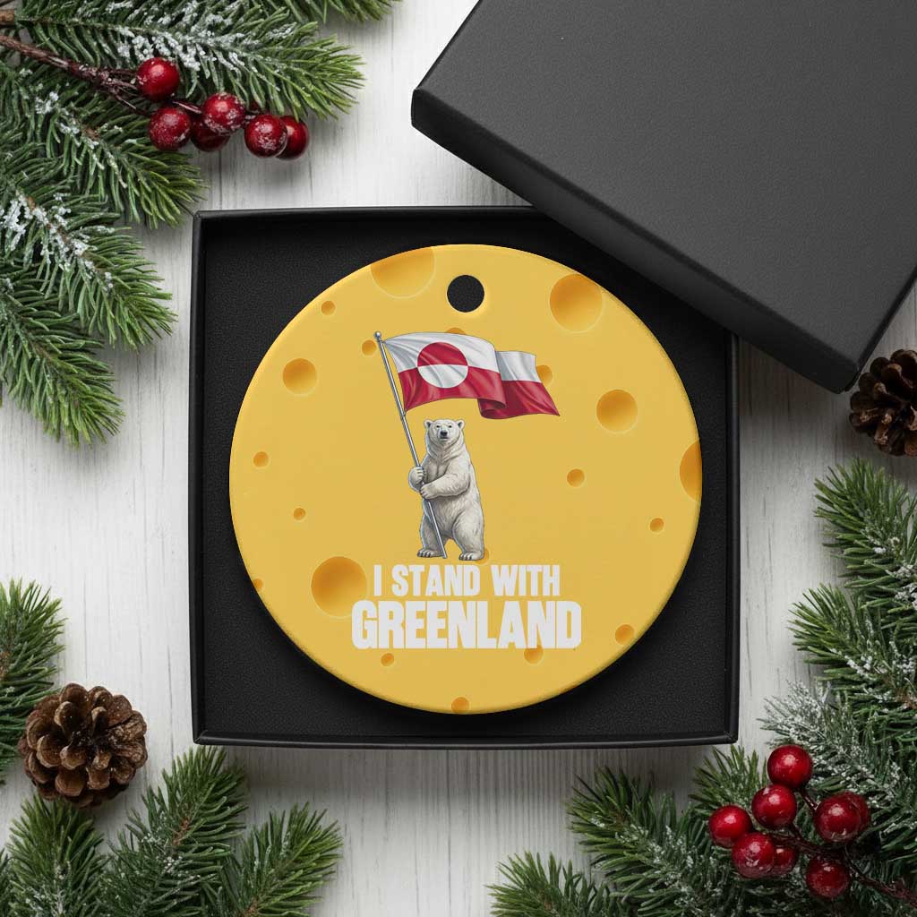 I Stand With Greenland Ceramic Ornament Cute Polar Bear Holding Flag Political Support TS02 1pc Yellow Cheese Print Your Wear