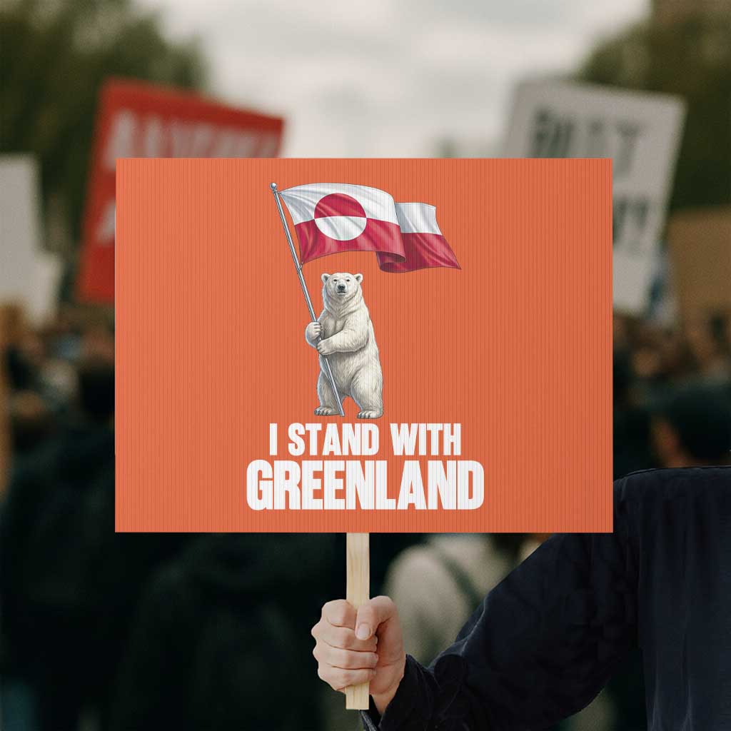 I Stand With Greenland Protest Sign Cute Polar Bear Holding Flag Political Support TS02 Horizontal 18