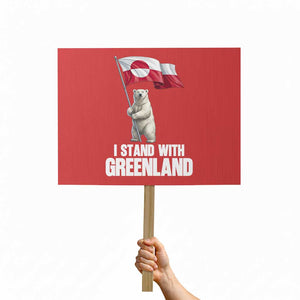 I Stand With Greenland Protest Sign Cute Polar Bear Holding Flag Political Support TS02 Horizontal 18" × 24" Red Print Your Wear