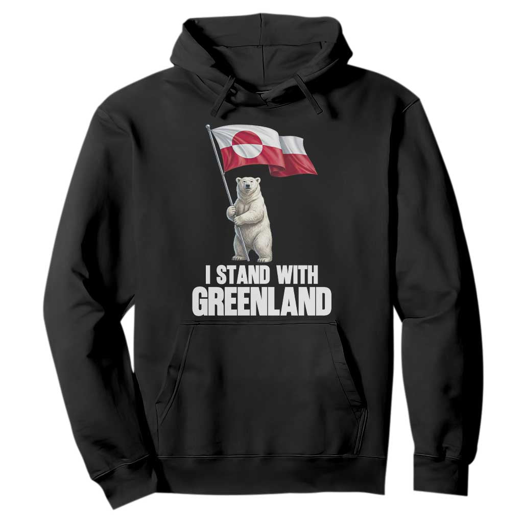 I Stand With Greenland Hoodie Cute Polar Bear Holding Flag Political Support TS02 Black Print Your Wear