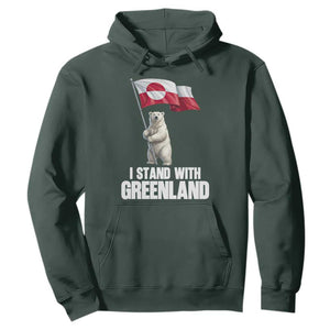 I Stand With Greenland Hoodie Cute Polar Bear Holding Flag Political Support TS02 Dark Forest Green Print Your Wear