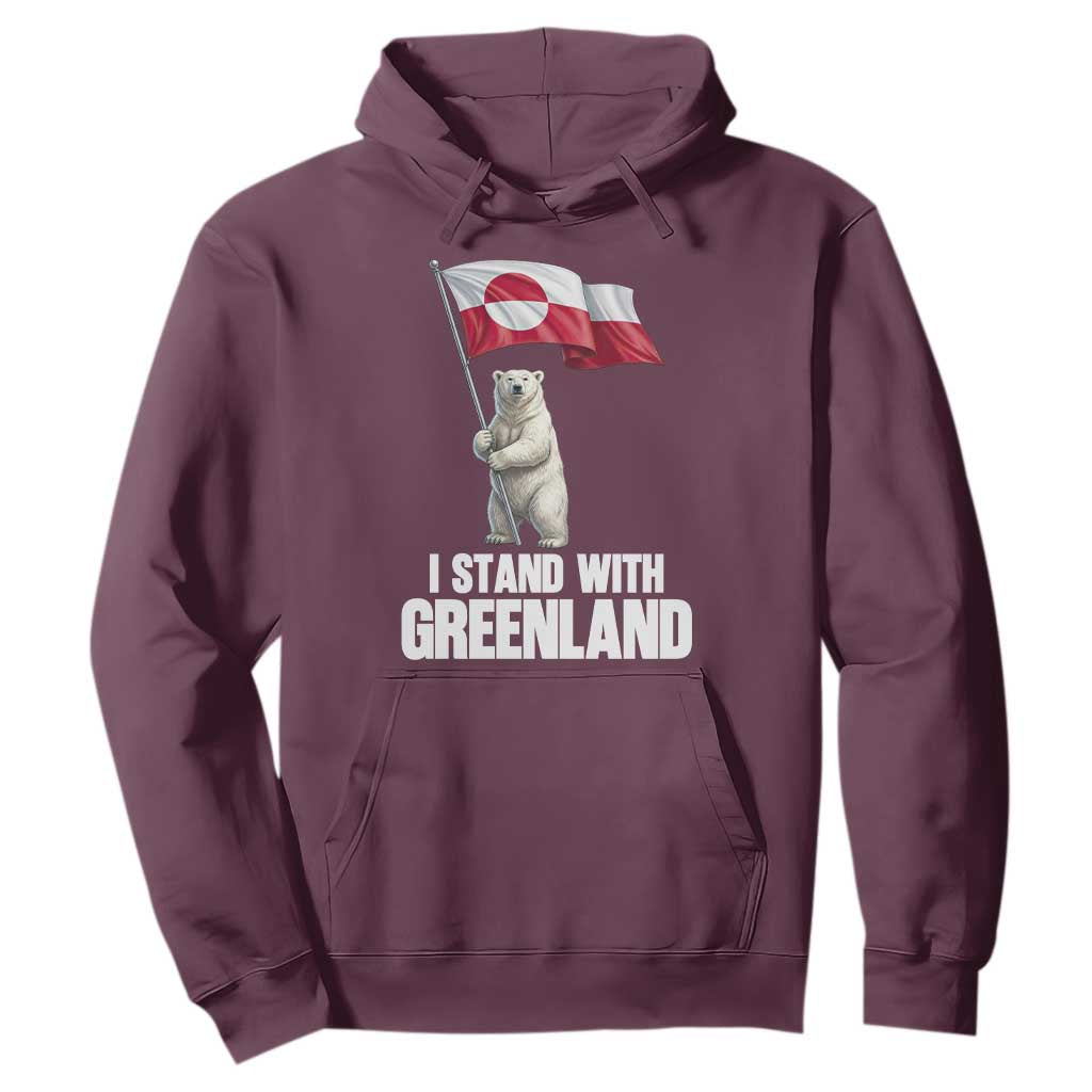 I Stand With Greenland Hoodie Cute Polar Bear Holding Flag Political Support TS02 Maroon Print Your Wear