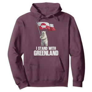 I Stand With Greenland Hoodie Cute Polar Bear Holding Flag Political Support TS02 Maroon Print Your Wear