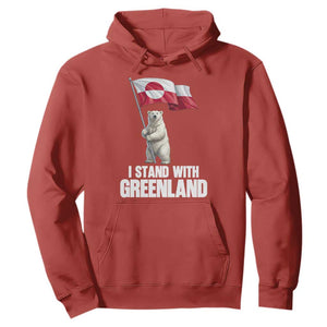 I Stand With Greenland Hoodie Cute Polar Bear Holding Flag Political Support TS02 Red Print Your Wear