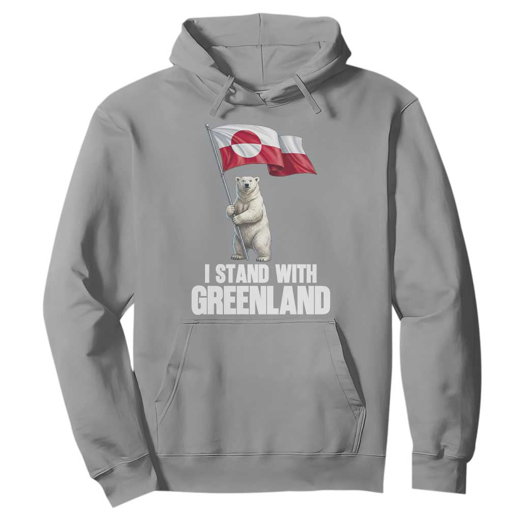 I Stand With Greenland Hoodie Cute Polar Bear Holding Flag Political Support TS02 Sport Gray Print Your Wear