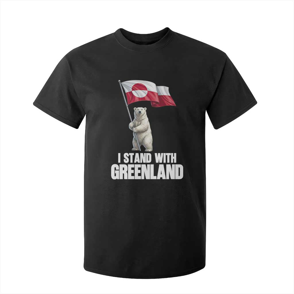 I Stand With Greenland T Shirt For Kid Cute Polar Bear Holding Flag Political Support TS02 Black Print Your Wear