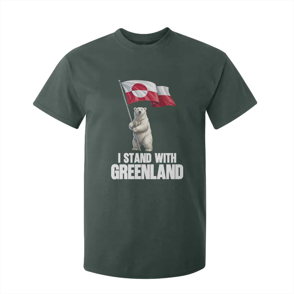 I Stand With Greenland T Shirt For Kid Cute Polar Bear Holding Flag Political Support TS02 Dark Forest Green Print Your Wear