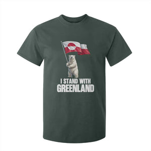 I Stand With Greenland T Shirt For Kid Cute Polar Bear Holding Flag Political Support TS02 Dark Forest Green Print Your Wear