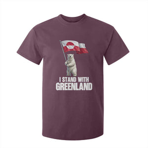 I Stand With Greenland T Shirt For Kid Cute Polar Bear Holding Flag Political Support TS02 Maroon Print Your Wear