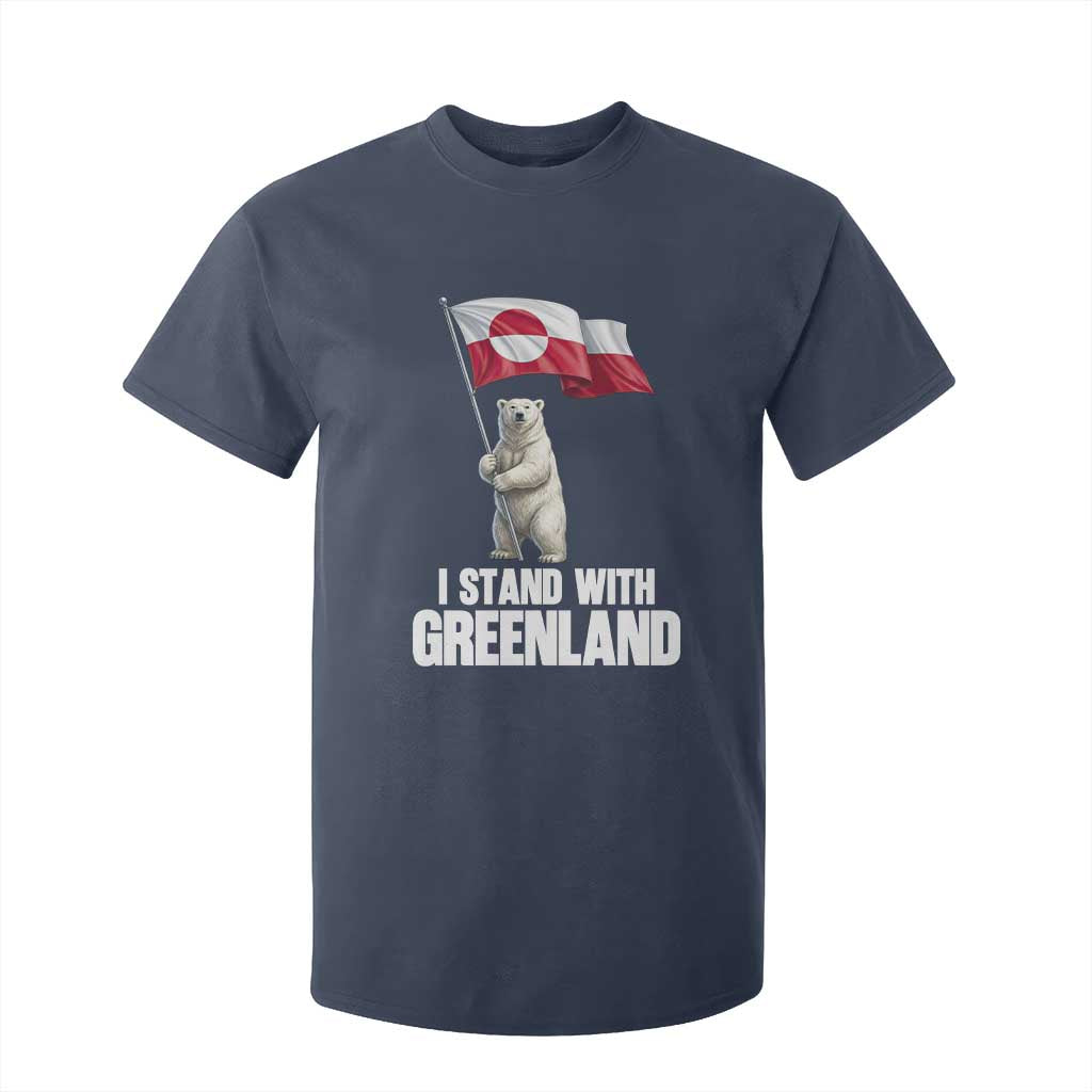 I Stand With Greenland T Shirt For Kid Cute Polar Bear Holding Flag Political Support TS02 Navy Print Your Wear