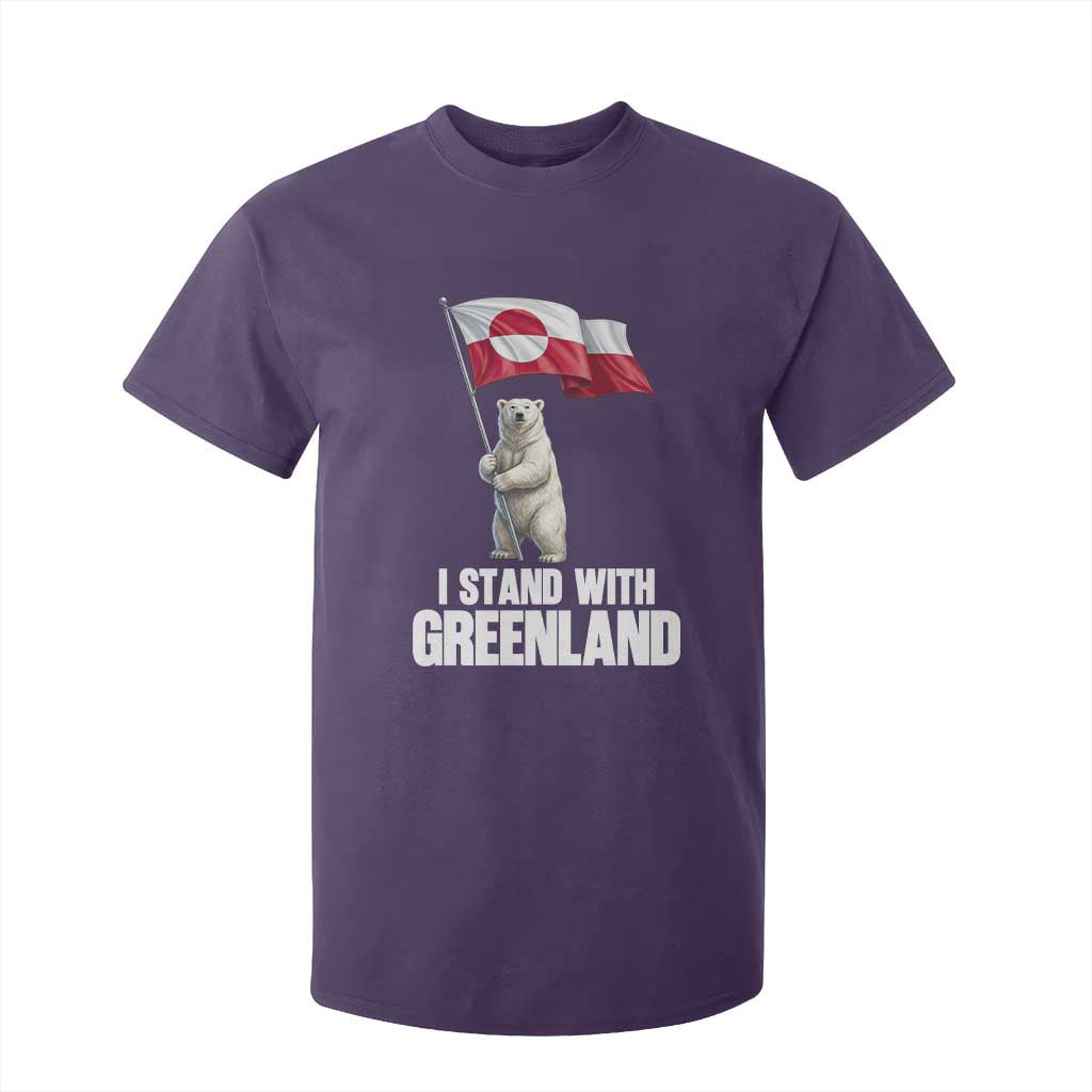 I Stand With Greenland T Shirt For Kid Cute Polar Bear Holding Flag Political Support TS02 Purple Print Your Wear