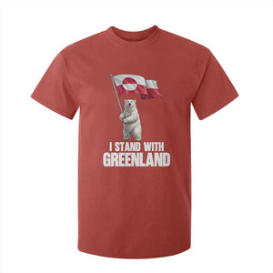 I Stand With Greenland T Shirt For Kid Cute Polar Bear Holding Flag Political Support TS02 Red Print Your Wear