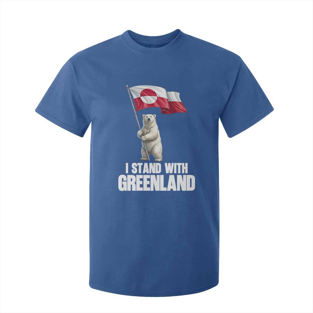 I Stand With Greenland T Shirt For Kid Cute Polar Bear Holding Flag Political Support TS02 Royal Blue Print Your Wear