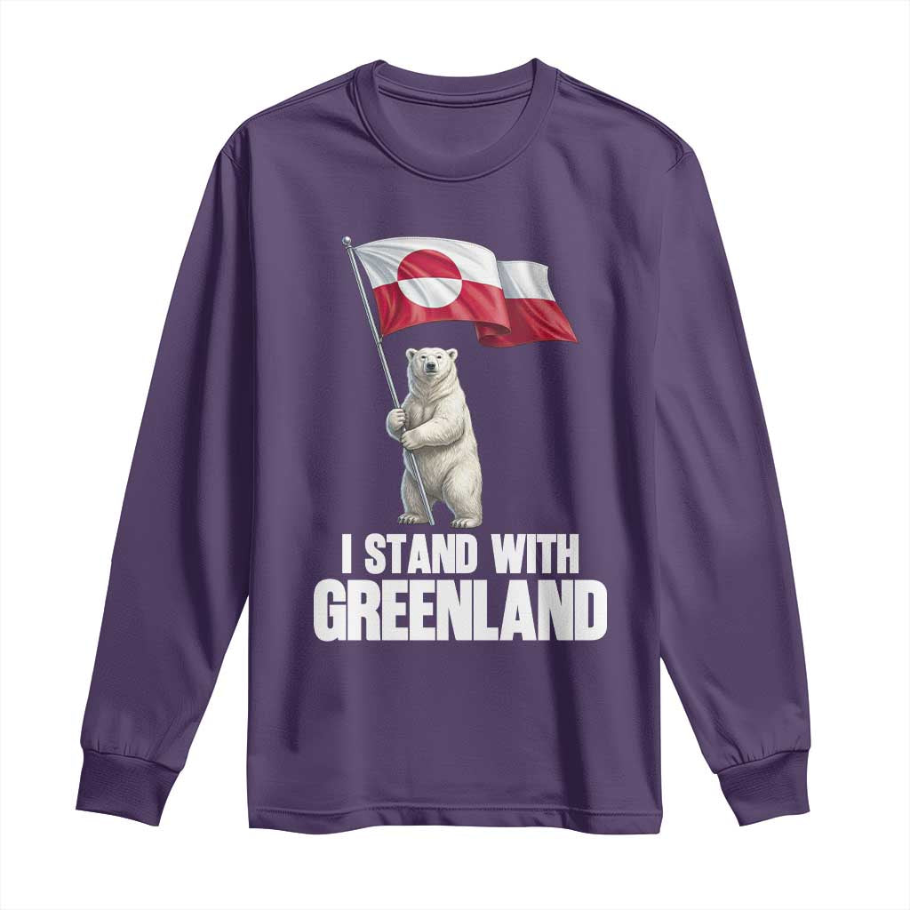 I Stand With Greenland Long Sleeve Shirt Cute Polar Bear Holding Flag Political Support TS02 Purple Print Your Wear