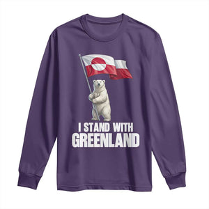 I Stand With Greenland Long Sleeve Shirt Cute Polar Bear Holding Flag Political Support TS02 Purple Print Your Wear