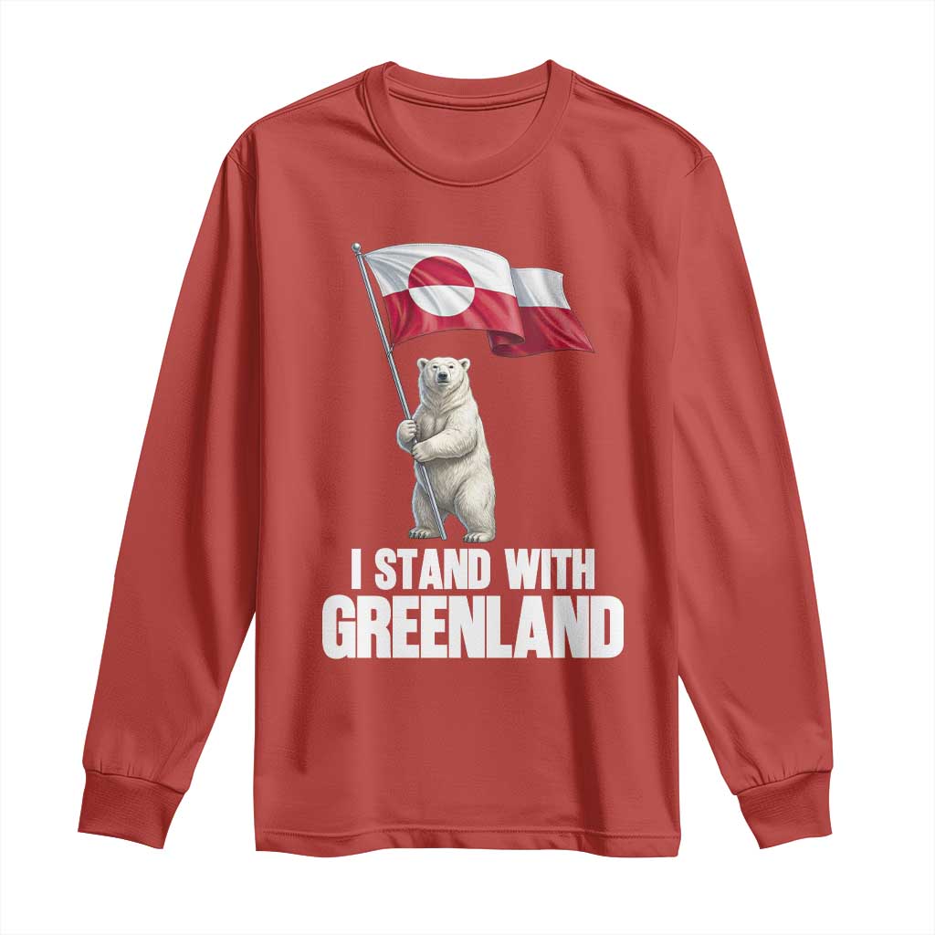 I Stand With Greenland Long Sleeve Shirt Cute Polar Bear Holding Flag Political Support TS02 Red Print Your Wear