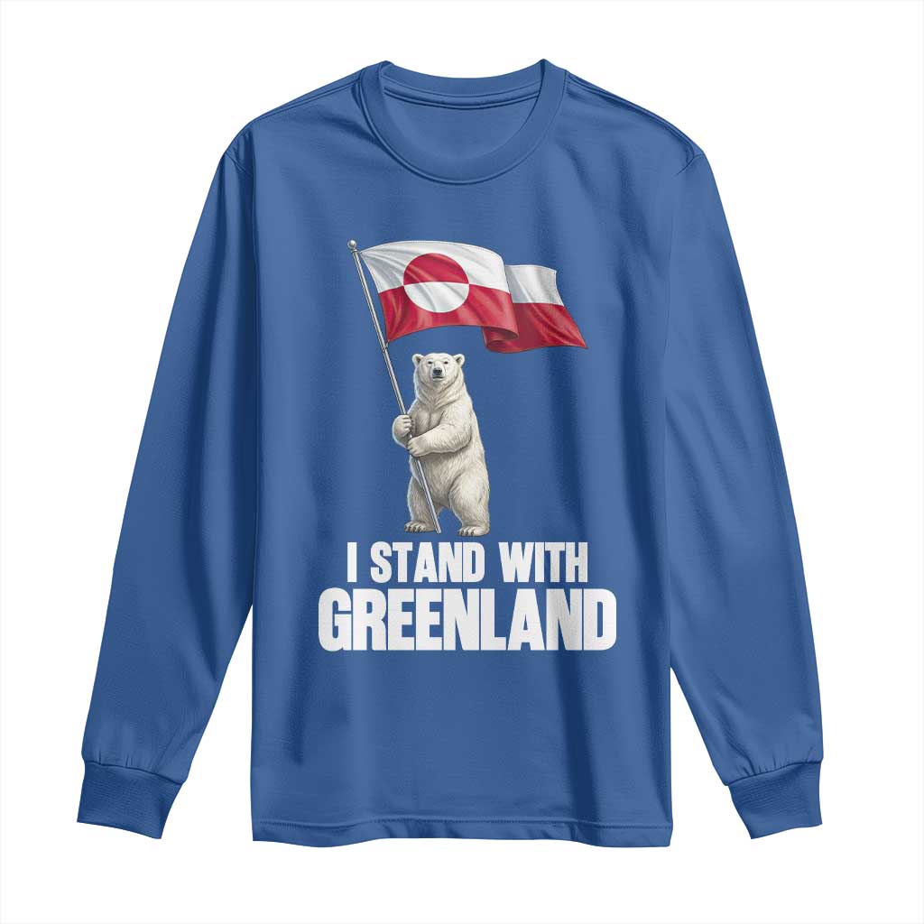 I Stand With Greenland Long Sleeve Shirt Cute Polar Bear Holding Flag Political Support TS02 Royal Blue Print Your Wear