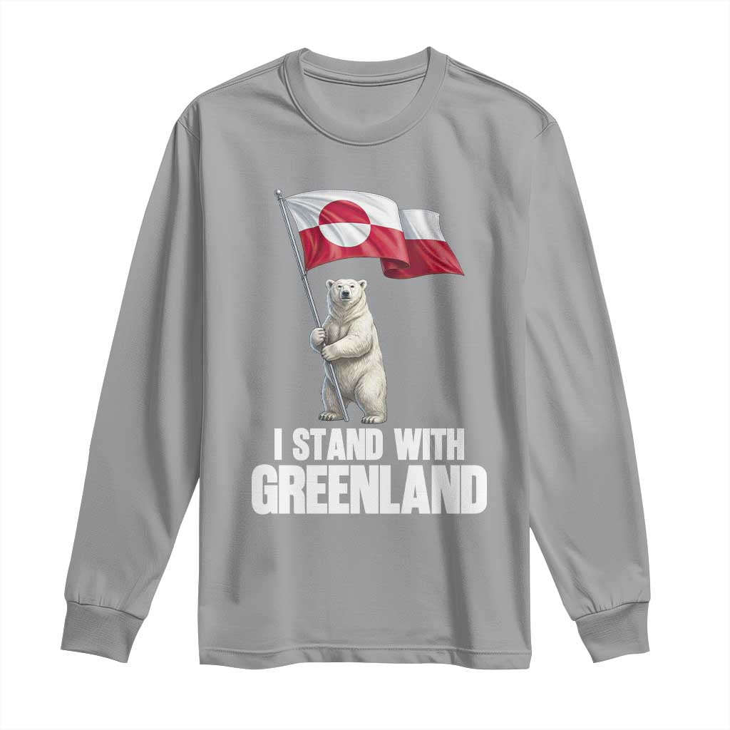 I Stand With Greenland Long Sleeve Shirt Cute Polar Bear Holding Flag Political Support TS02 Sport Gray Print Your Wear