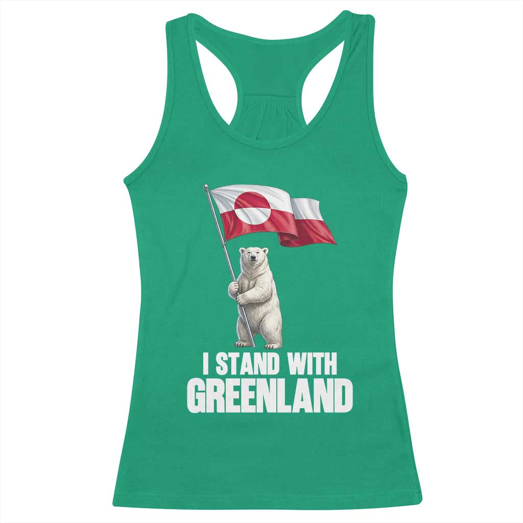 I Stand With Greenland Racerback Tank Top Cute Polar Bear Holding Flag Political Support TS02 Irish Green Print Your Wear