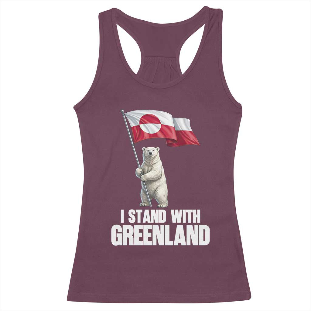 I Stand With Greenland Racerback Tank Top Cute Polar Bear Holding Flag Political Support TS02 Maroon Print Your Wear