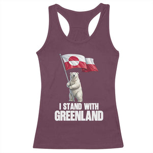 I Stand With Greenland Racerback Tank Top Cute Polar Bear Holding Flag Political Support TS02 Maroon Print Your Wear