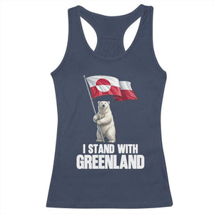 I Stand With Greenland Racerback Tank Top Cute Polar Bear Holding Flag Political Support TS02 Navy Print Your Wear