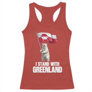 I Stand With Greenland Racerback Tank Top Cute Polar Bear Holding Flag Political Support TS02 Red Print Your Wear