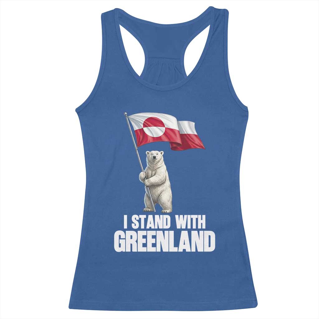 I Stand With Greenland Racerback Tank Top Cute Polar Bear Holding Flag Political Support TS02 Royal Blue Print Your Wear
