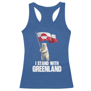 I Stand With Greenland Racerback Tank Top Cute Polar Bear Holding Flag Political Support TS02 Royal Blue Print Your Wear