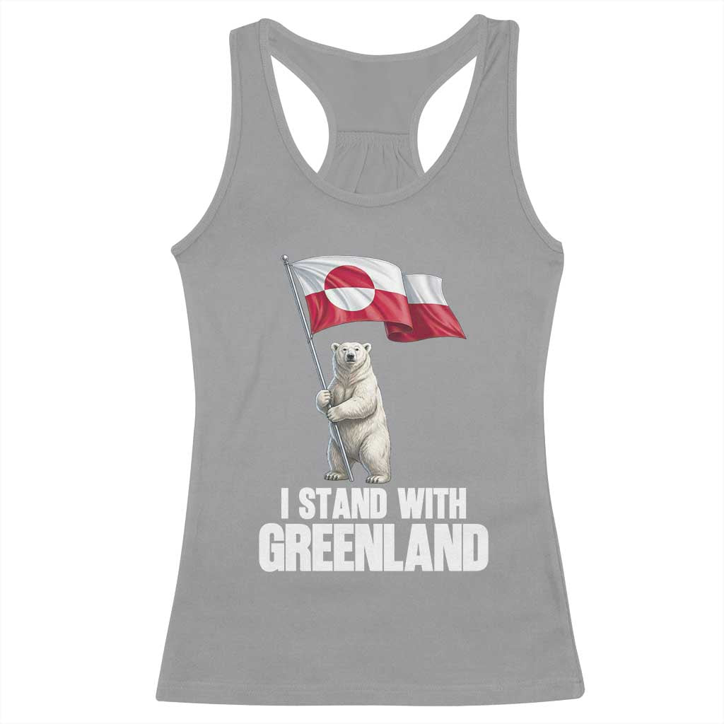 I Stand With Greenland Racerback Tank Top Cute Polar Bear Holding Flag Political Support TS02 Sport Gray Print Your Wear