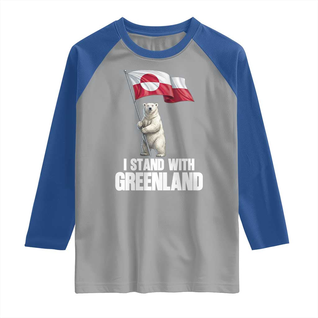 I Stand With Greenland Raglan Shirt Cute Polar Bear Holding Flag Political Support TS02 Sport Gray Royal Print Your Wear