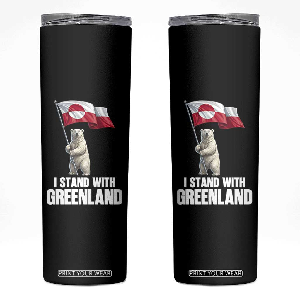I Stand With Greenland Skinny Tumbler Cute Polar Bear Holding Flag Political Support TS02 Black Print Your Wear