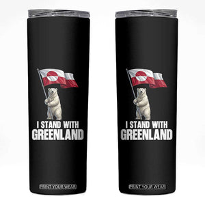 I Stand With Greenland Skinny Tumbler Cute Polar Bear Holding Flag Political Support TS02 Black Print Your Wear