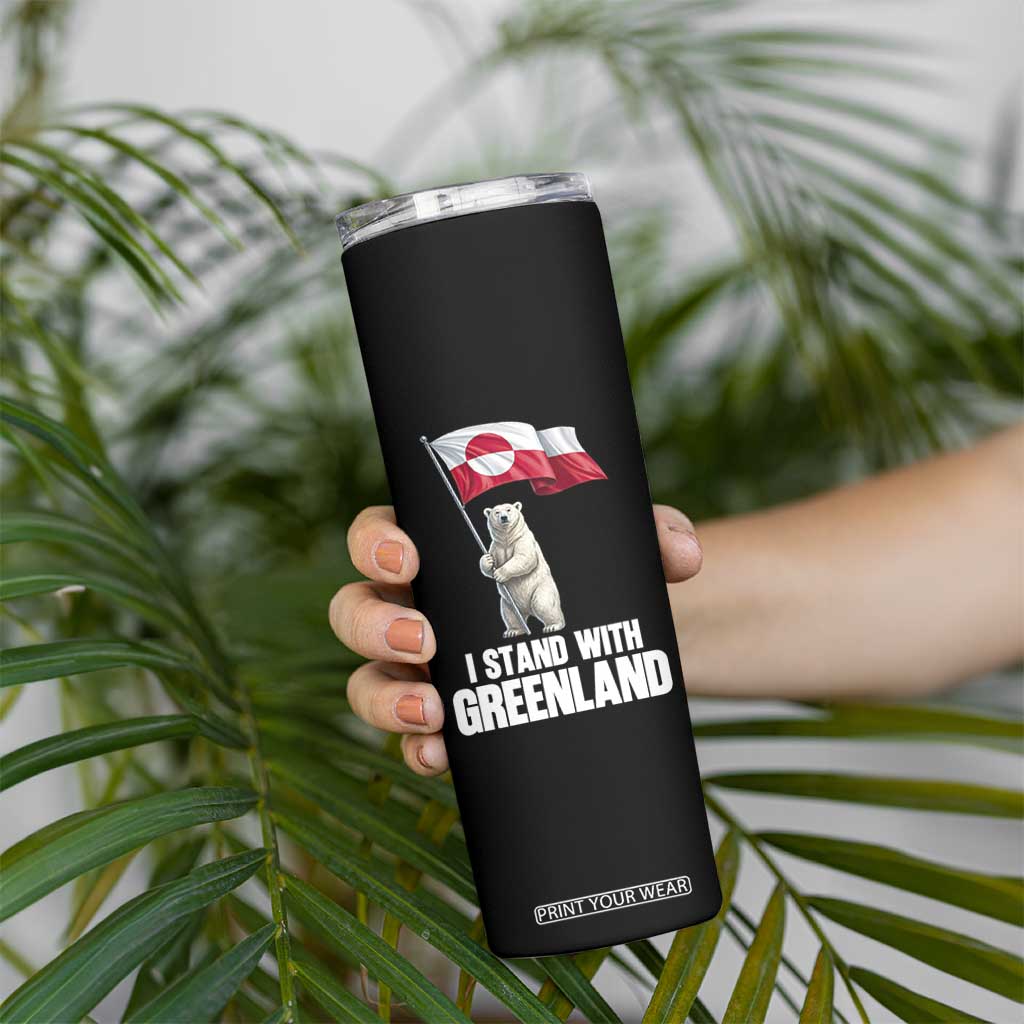 I Stand With Greenland Skinny Tumbler Cute Polar Bear Holding Flag Political Support TS02 Print Your Wear