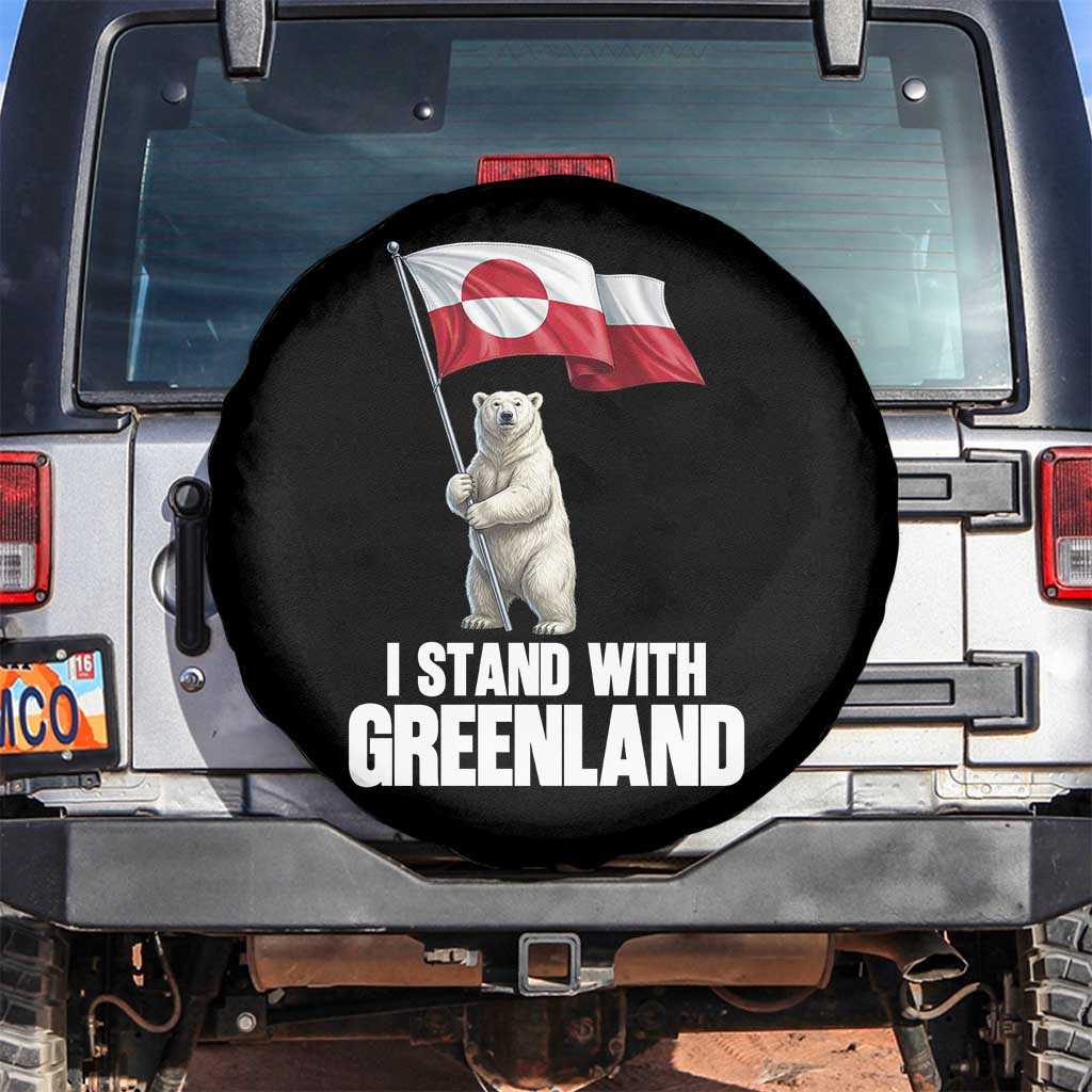 I Stand With Greenland Spare Tire Cover Cute Polar Bear Holding Flag Political Support TS02 No hole Black Print Your Wear