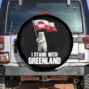 I Stand With Greenland Spare Tire Cover Cute Polar Bear Holding Flag Political Support TS02 No hole Black Print Your Wear