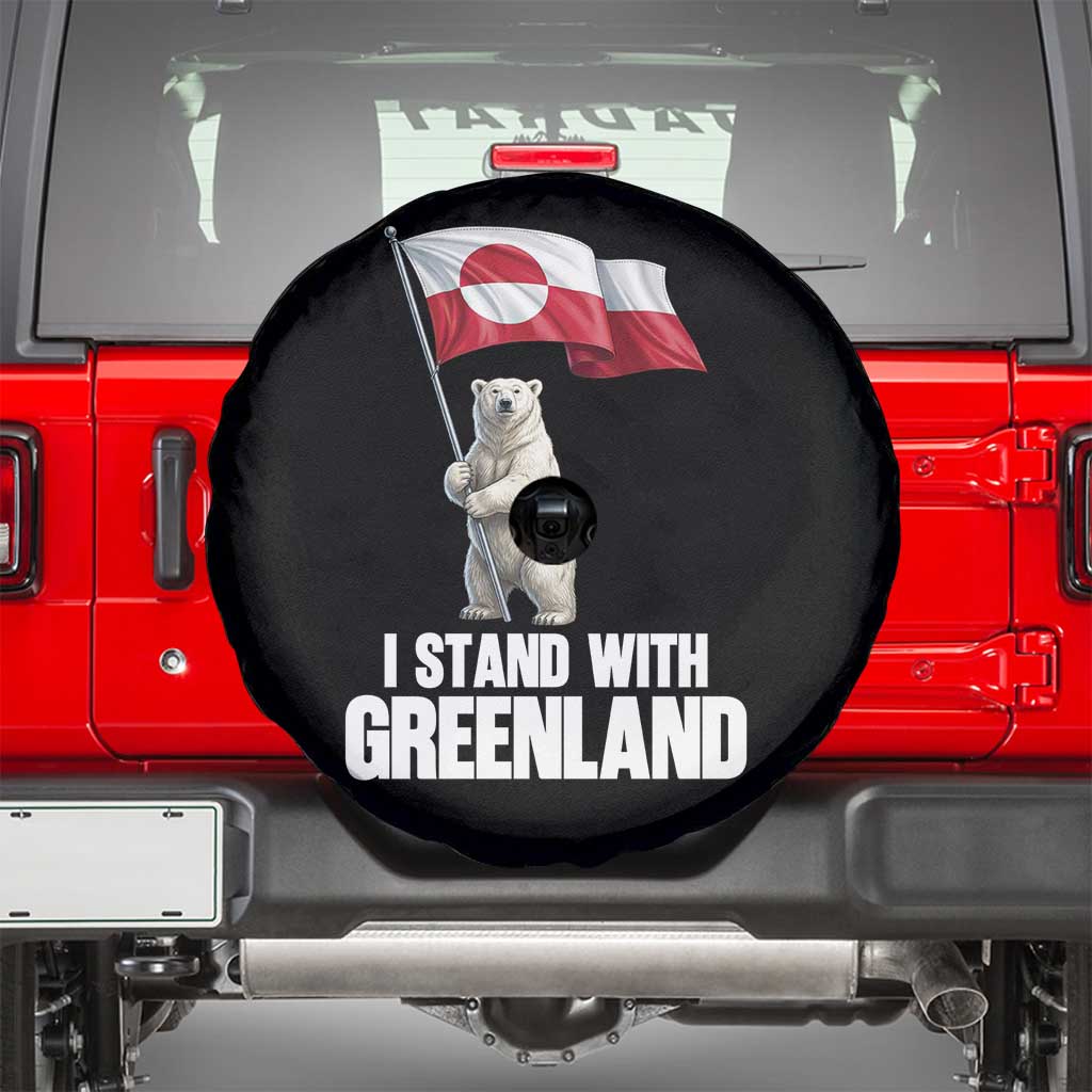 I Stand With Greenland Spare Tire Cover Cute Polar Bear Holding Flag Political Support TS02 Black Print Your Wear