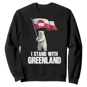 I Stand With Greenland Sweatshirt Cute Polar Bear Holding Flag Political Support TS02 Black Print Your Wear