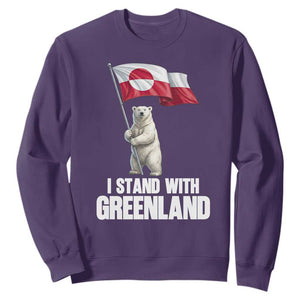 I Stand With Greenland Sweatshirt Cute Polar Bear Holding Flag Political Support TS02 Purple Print Your Wear